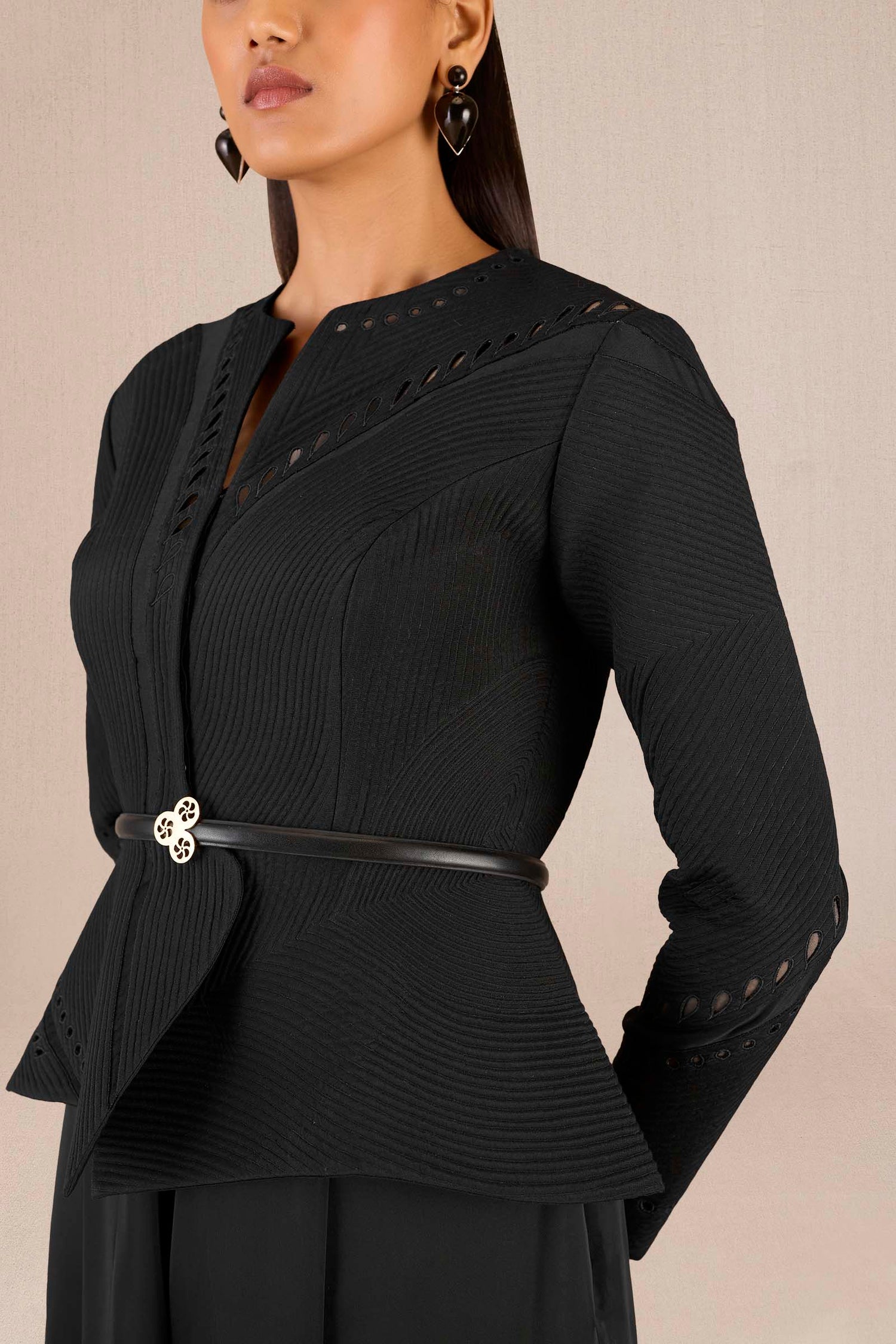 Chanderi Rifat Jacket Set – Black