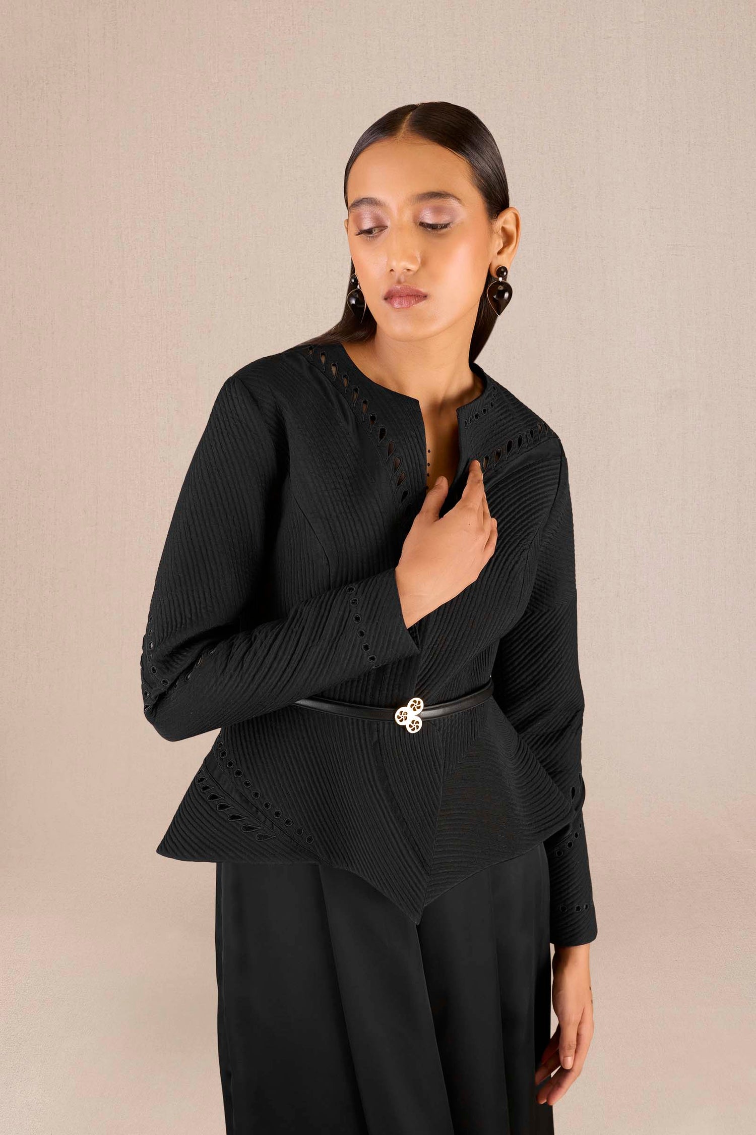 Chanderi Rifat Jacket Set – Black