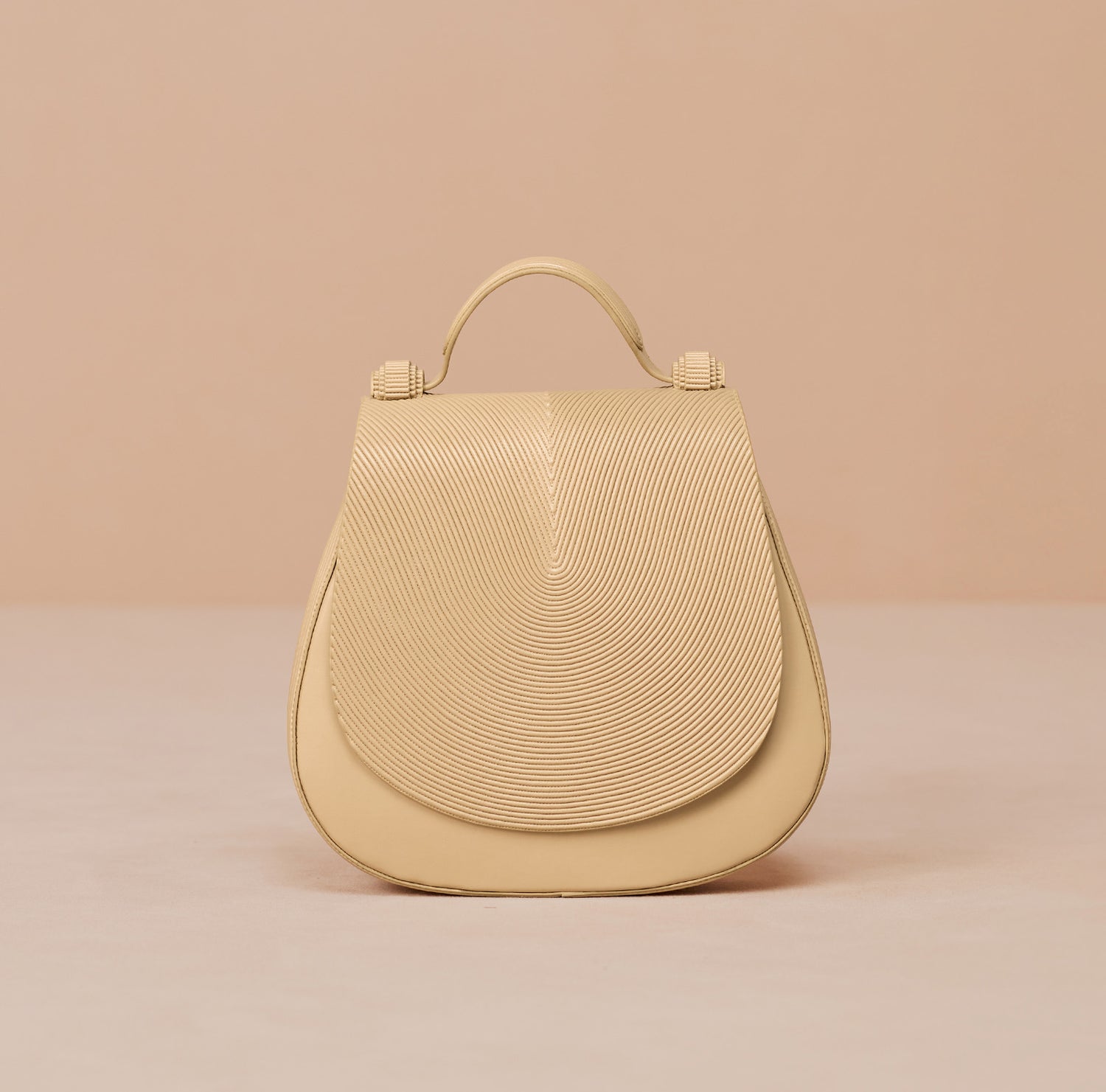 Faux Leather Ennia Top Handle Bag – Beige