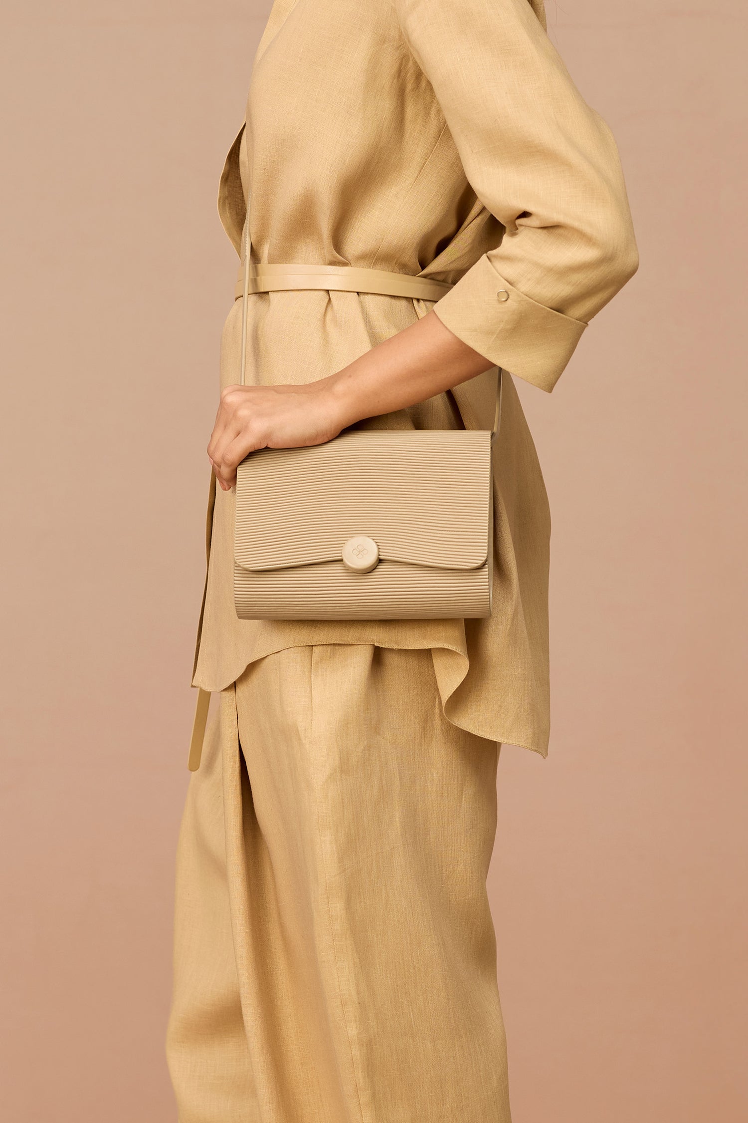 Faux Leather Nevue Sling Bag – Beige