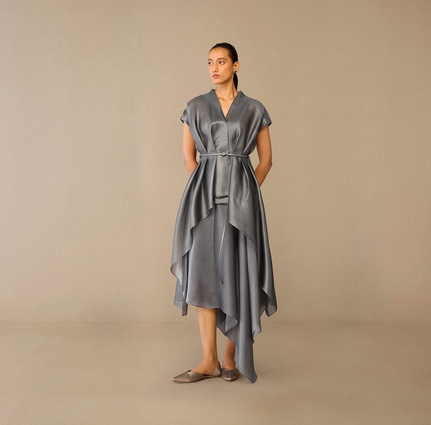 Silk Amalea Jacket Set – Grey