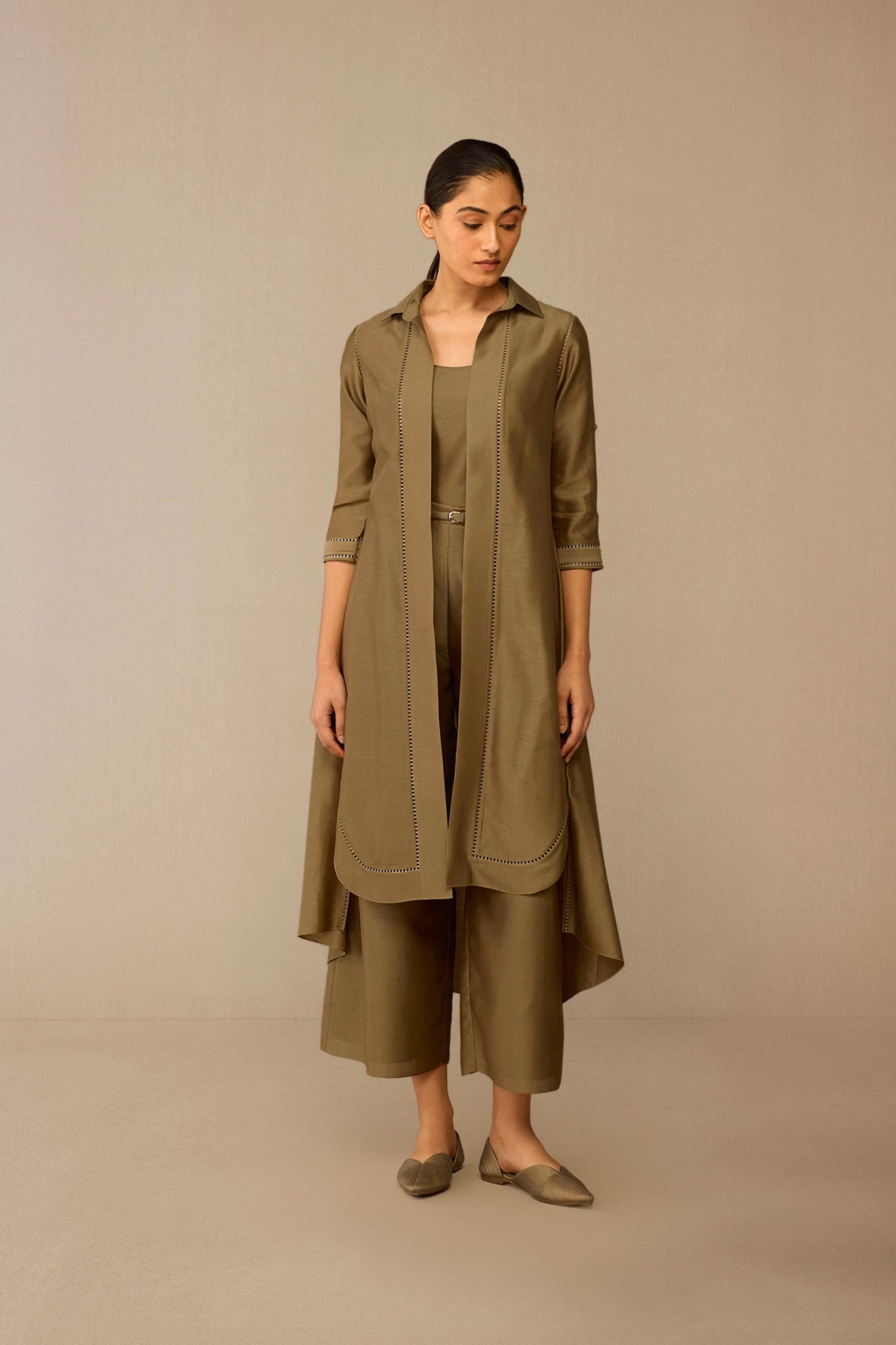 Chanderi Kasra Jacket Set – Grey