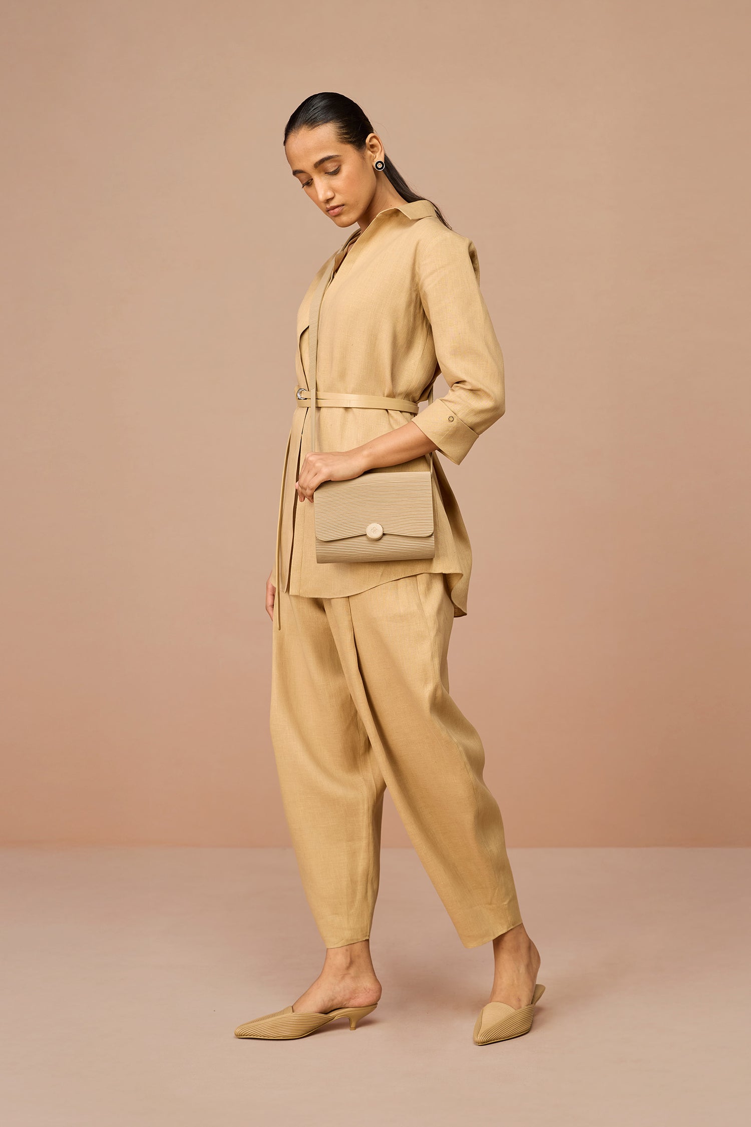 Faux Leather Nevue Sling Bag – Beige