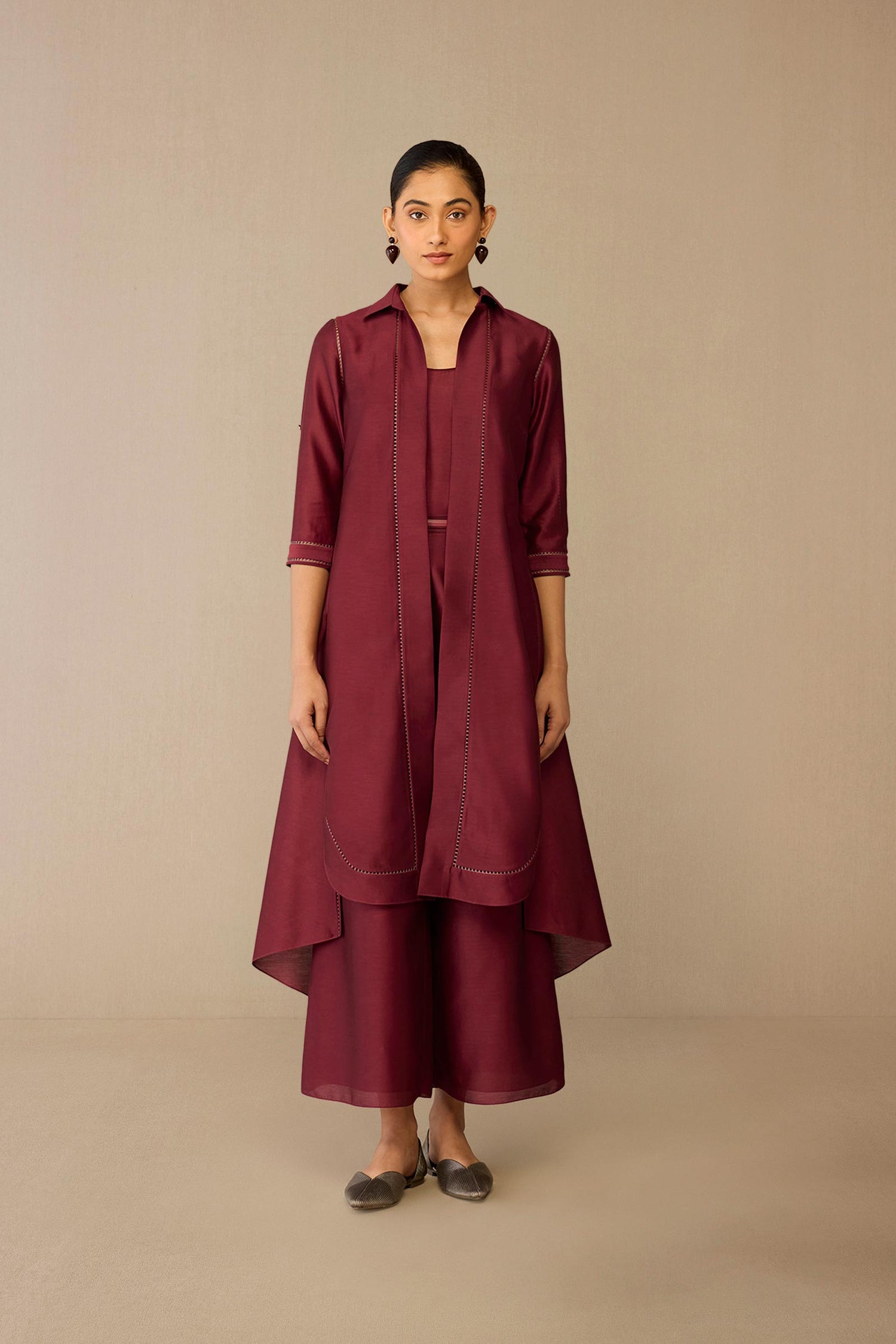 Chanderi Kasra Jacket Set – Red