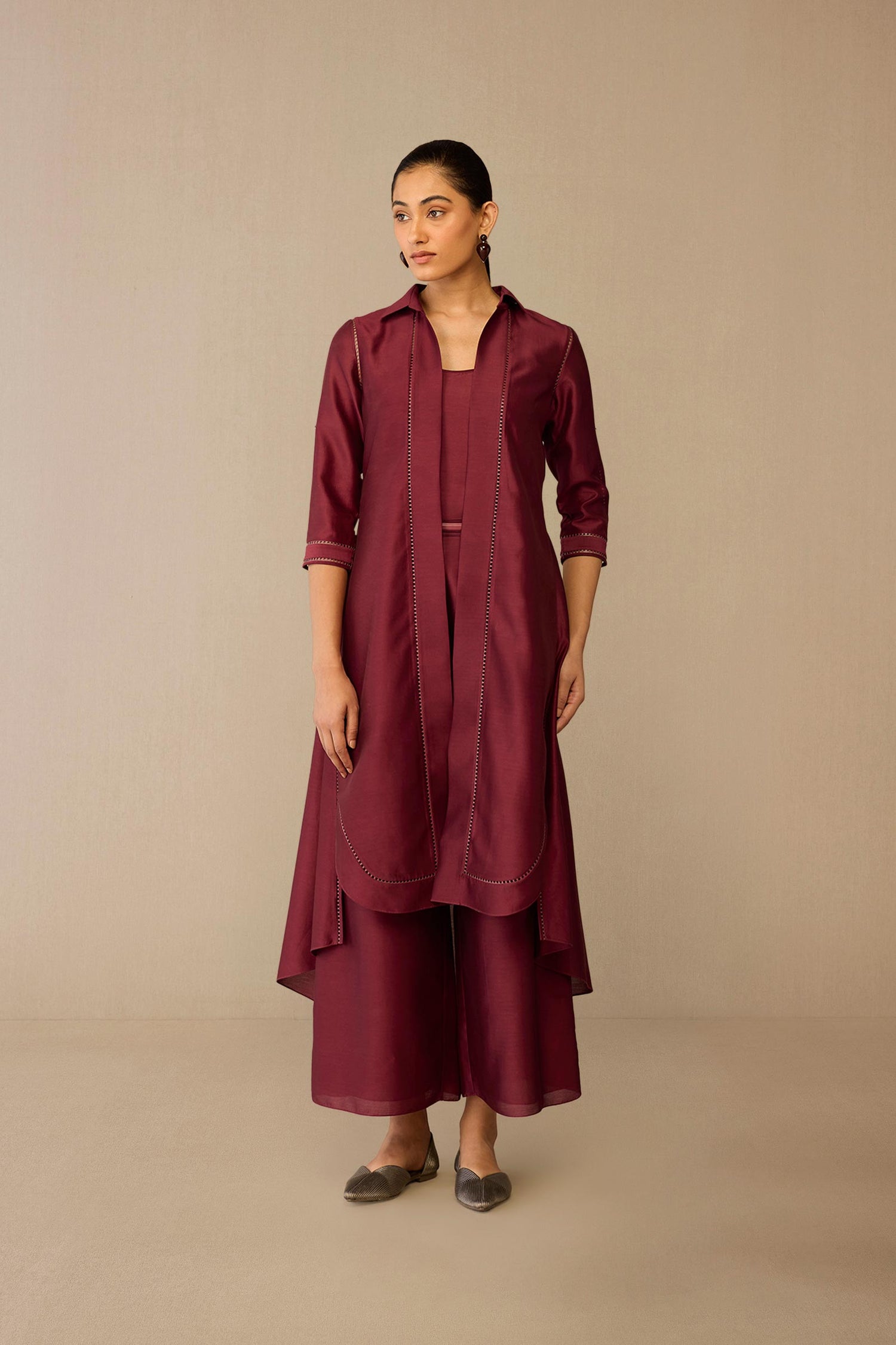 Chanderi Kasra Jacket Set – Red