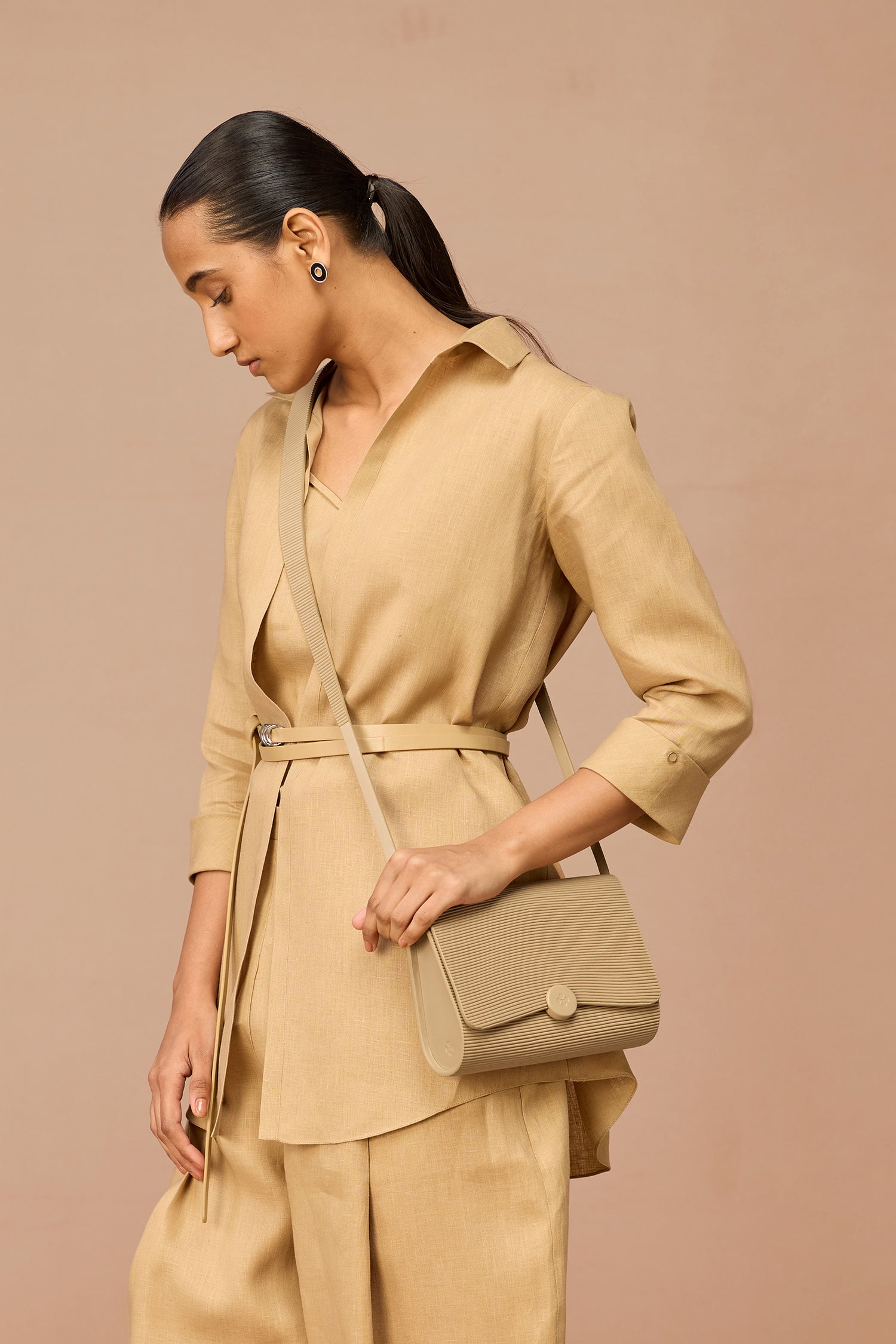 Faux Leather Nevue Sling Bag – Beige