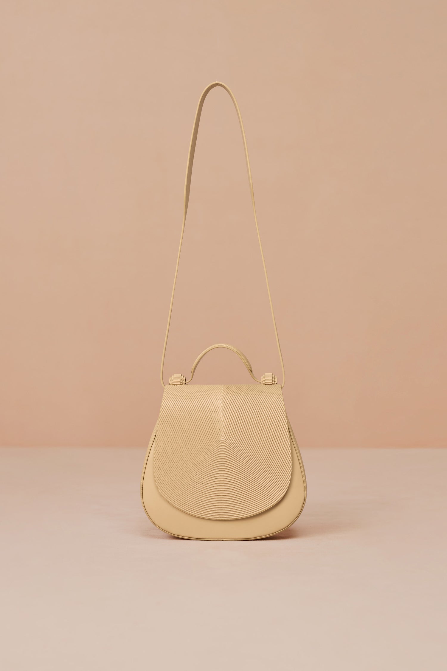 Faux Leather Ennia Top Handle Bag – Beige
