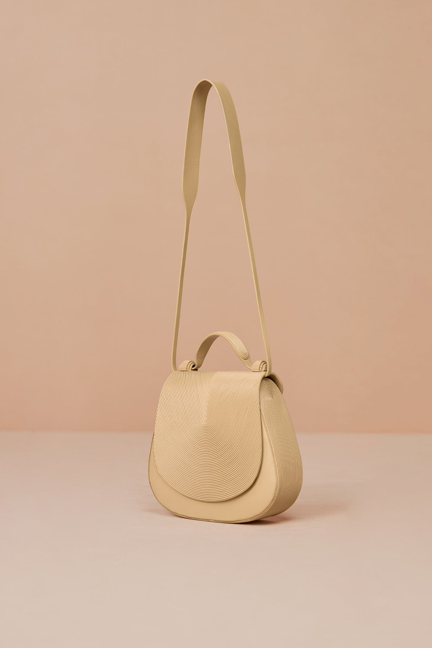 Faux Leather Ennia Top Handle Bag – Beige