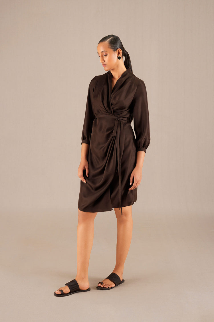 Neesa Short Dress - Dark Brown