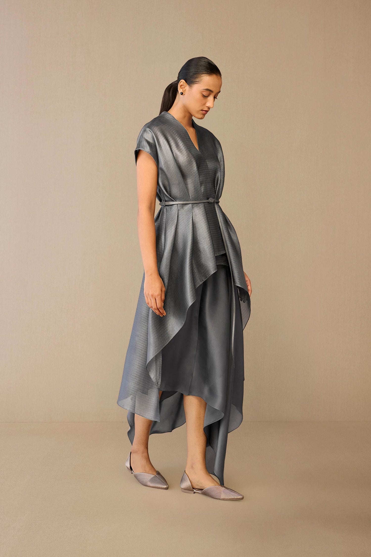 Silk Amalea Jacket Set – Grey