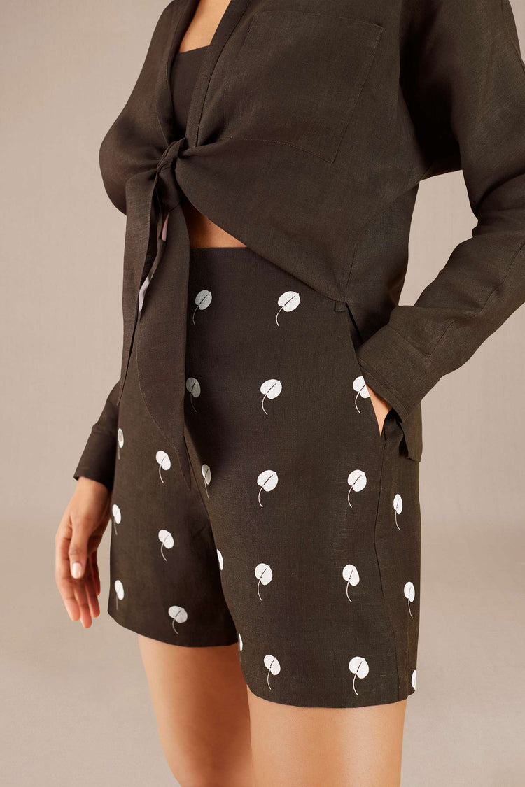 Izara Knotted Shirt Set - Dark Brown
