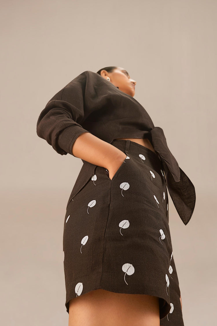 Izara Knotted Shirt Set - Dark Brown
