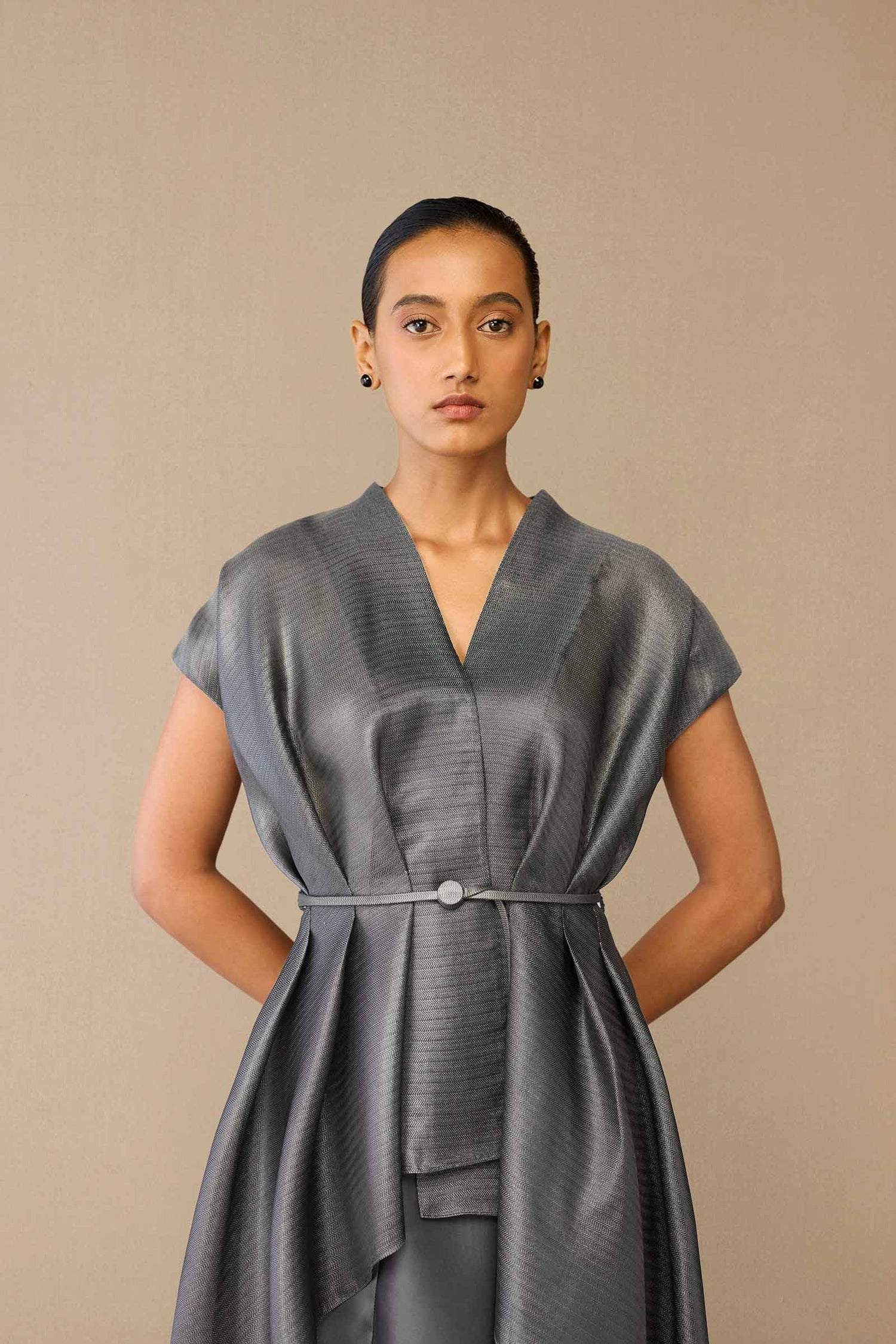 Silk Amalea Jacket Set – Grey