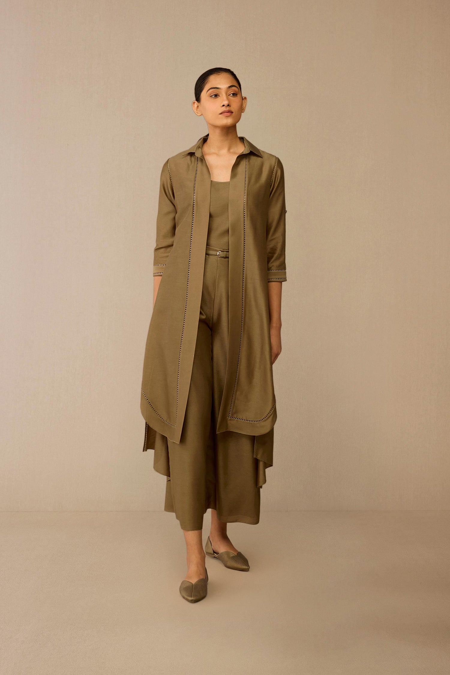 Chanderi Kasra Jacket Set – Grey