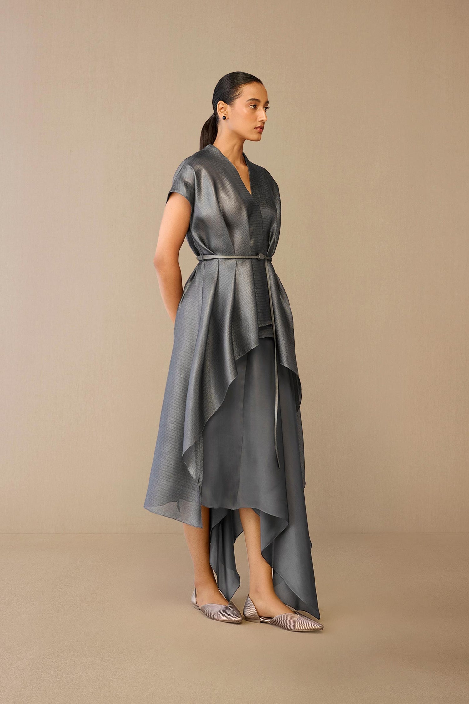 Silk Amalea Jacket Set – Grey