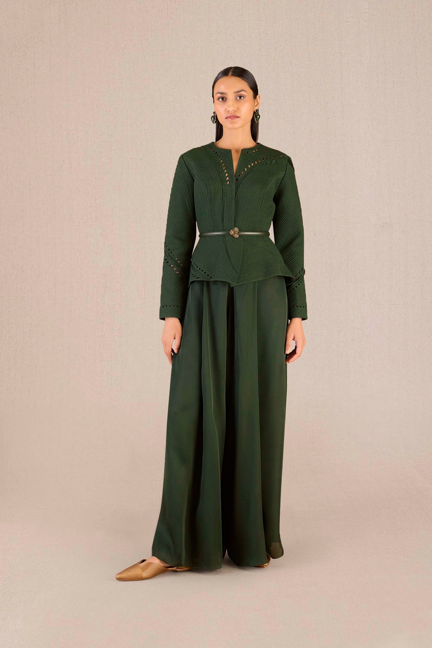 Chanderi Rifat Jacket Set – Green