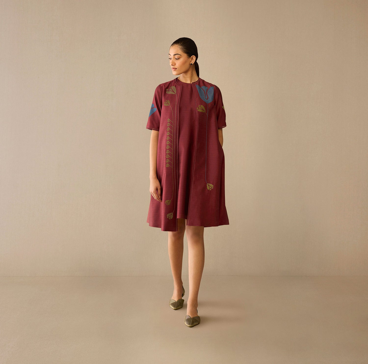  Chanderi Atara Jacket Set – Red