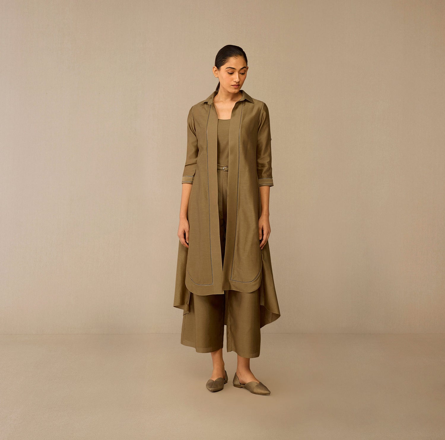  Chanderi Kasra Jacket Set – Grey