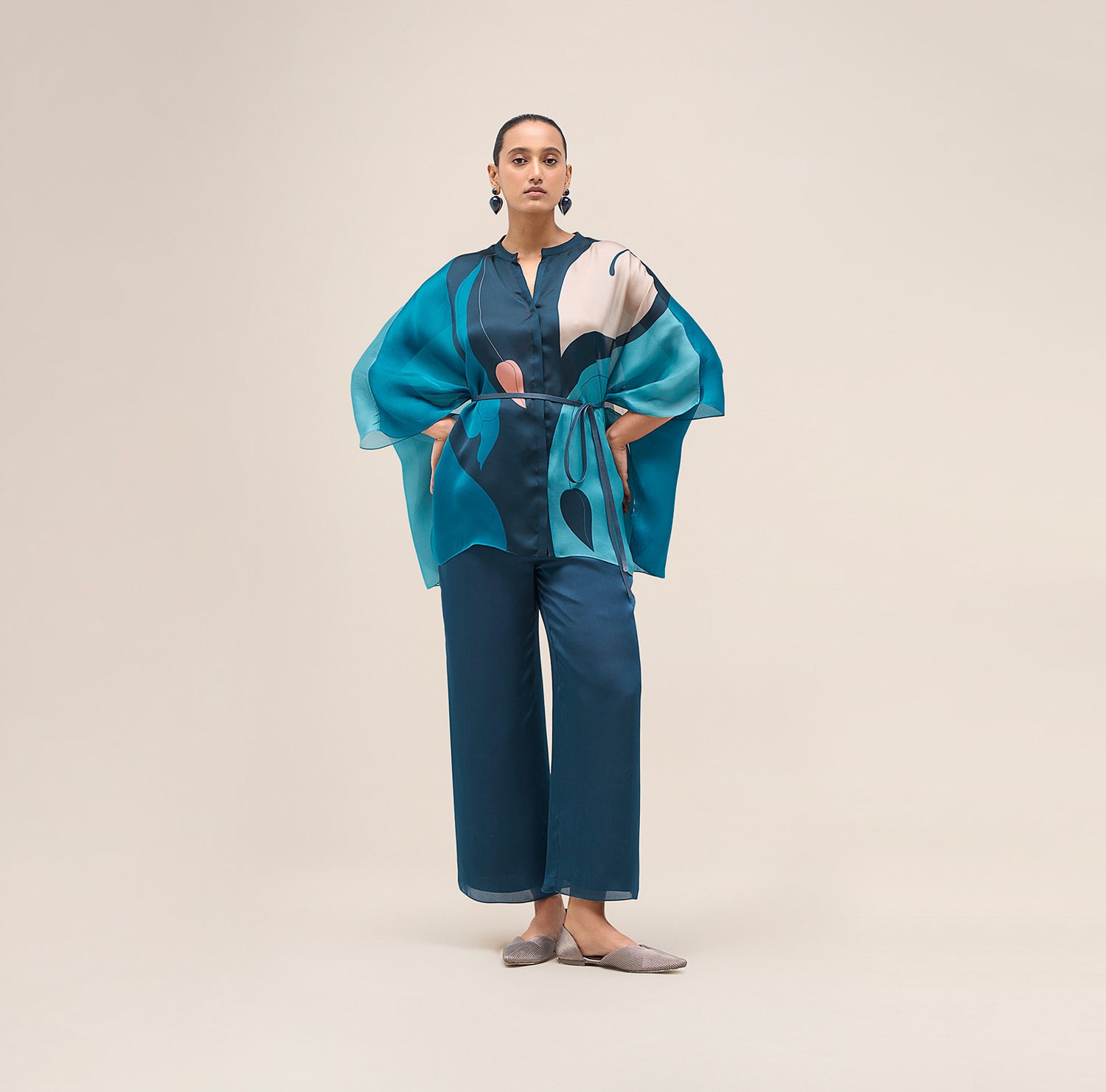  Organza Miya Kaftan Shirt Set – Blue
