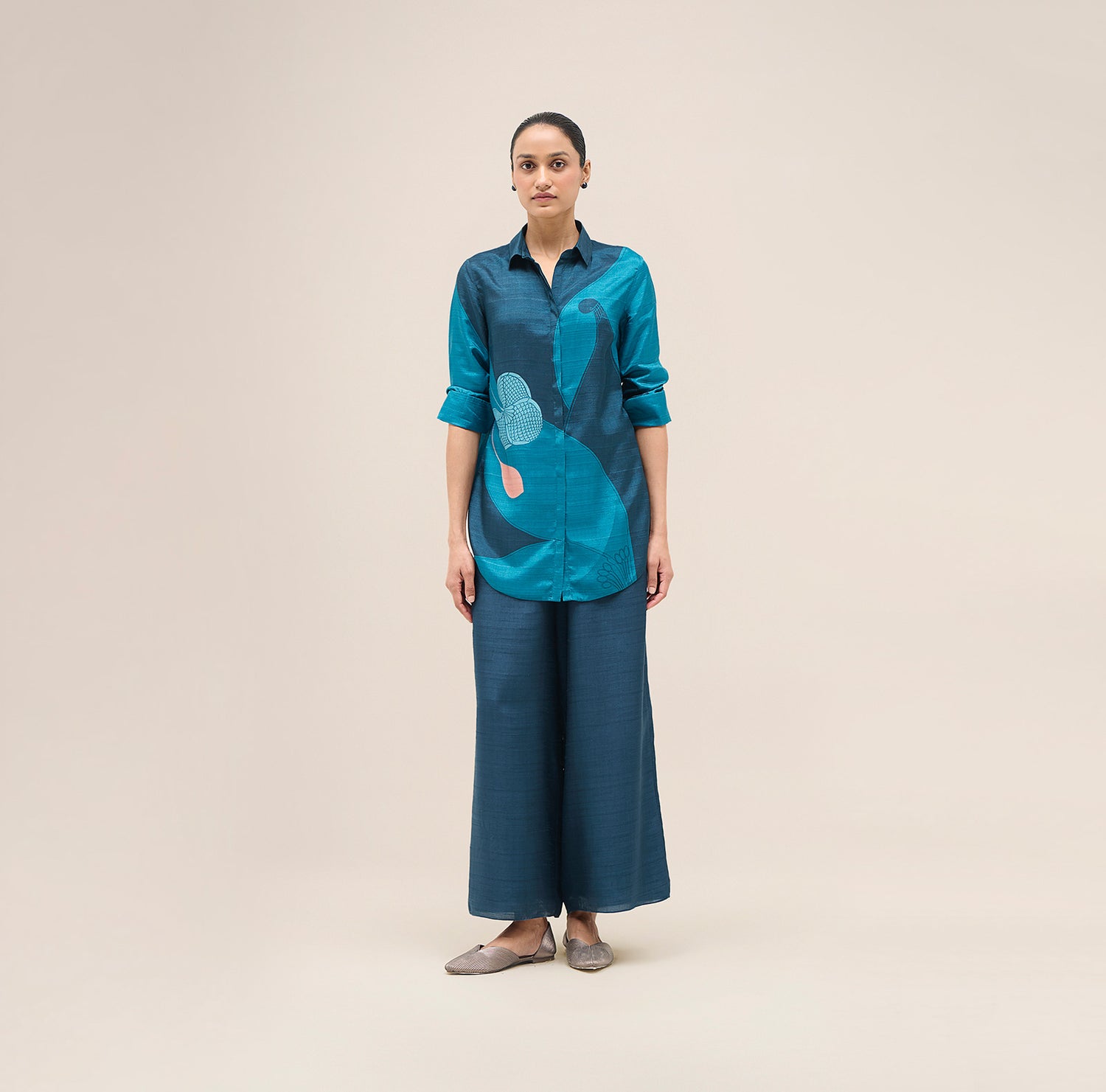 Silk Arwa Shirt Set – Blue