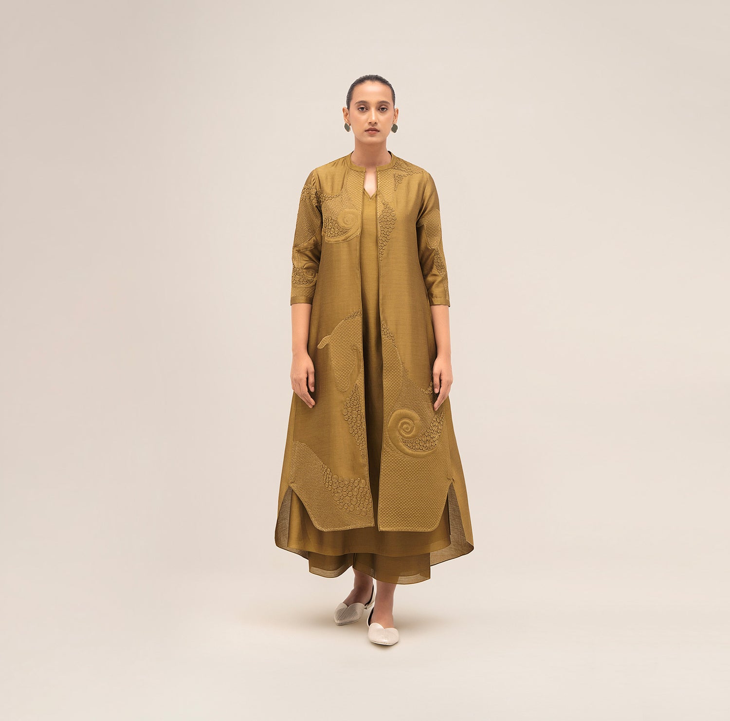 Chanderi Rida Jacket Set – Green