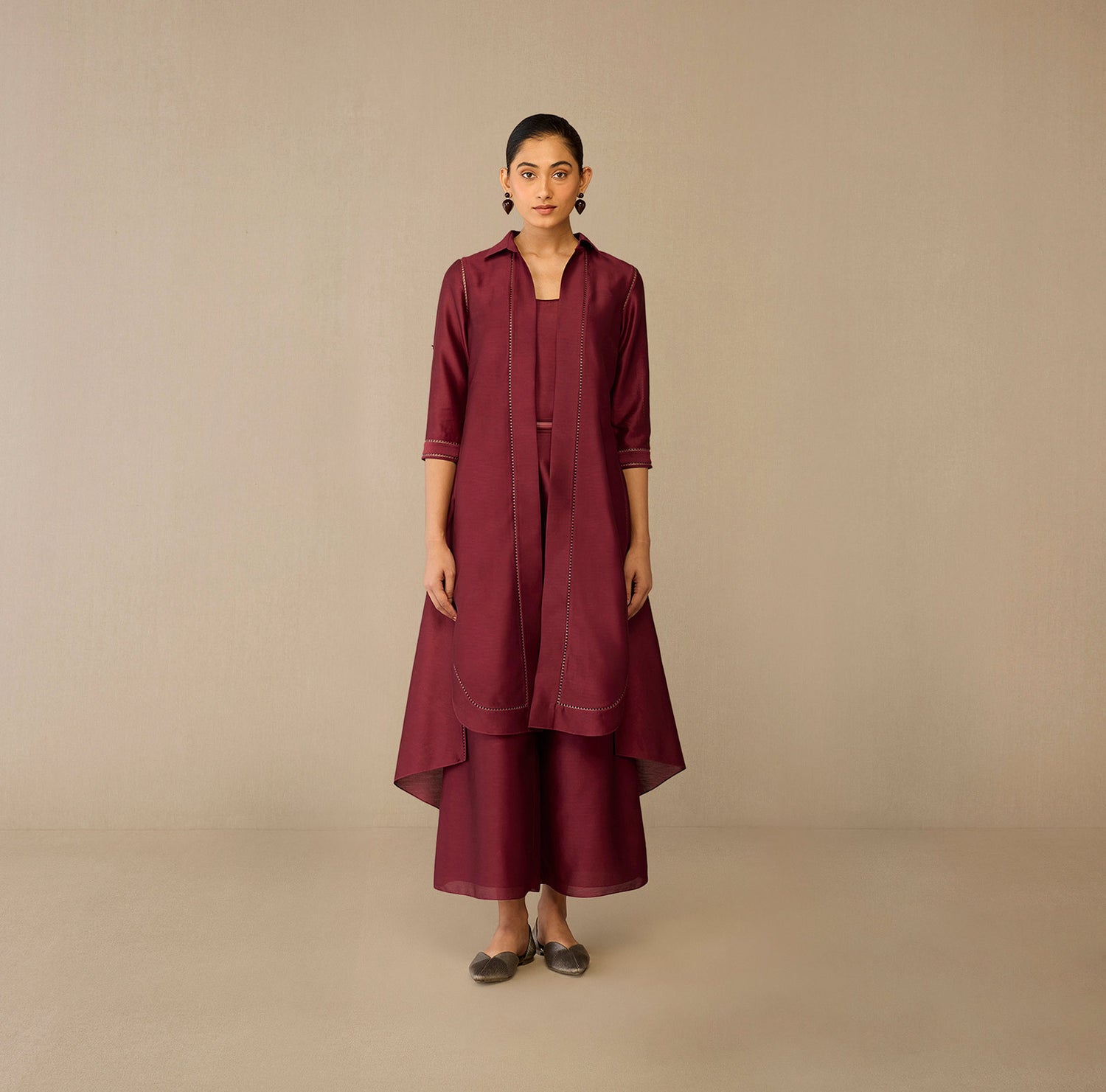  Chanderi Kasra Jacket Set – Red