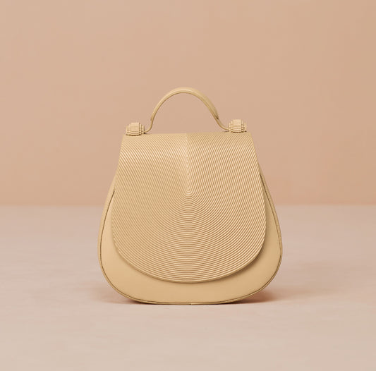 Faux Leather Ennia Top Handle Bag – Beige