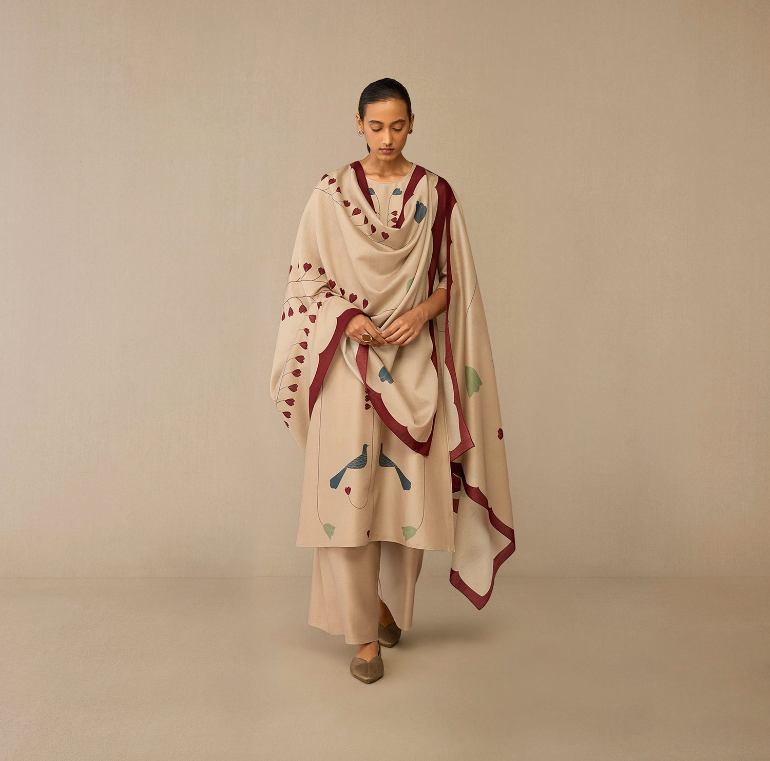  Chanderi Azran Kurta Set – Beige