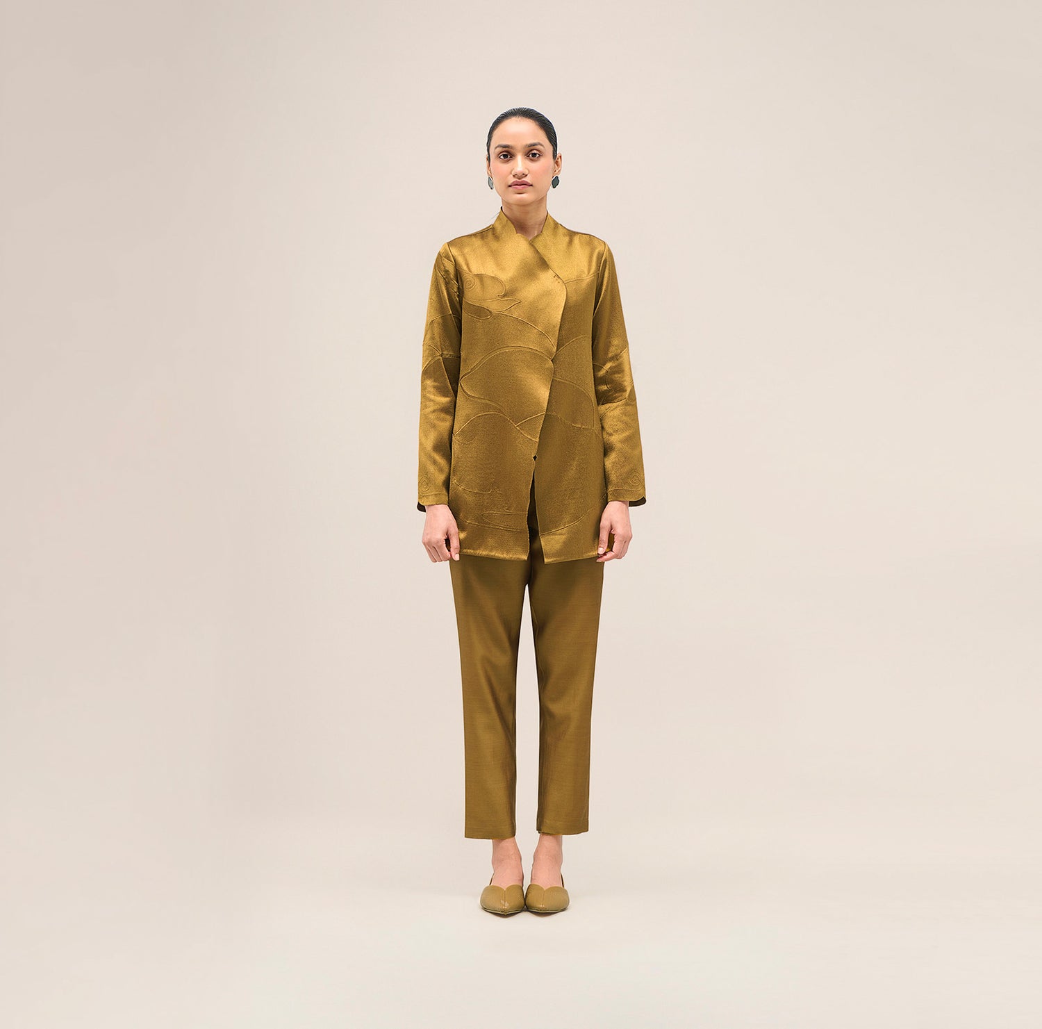  Chanderi Mona Jacket Set – Yellow