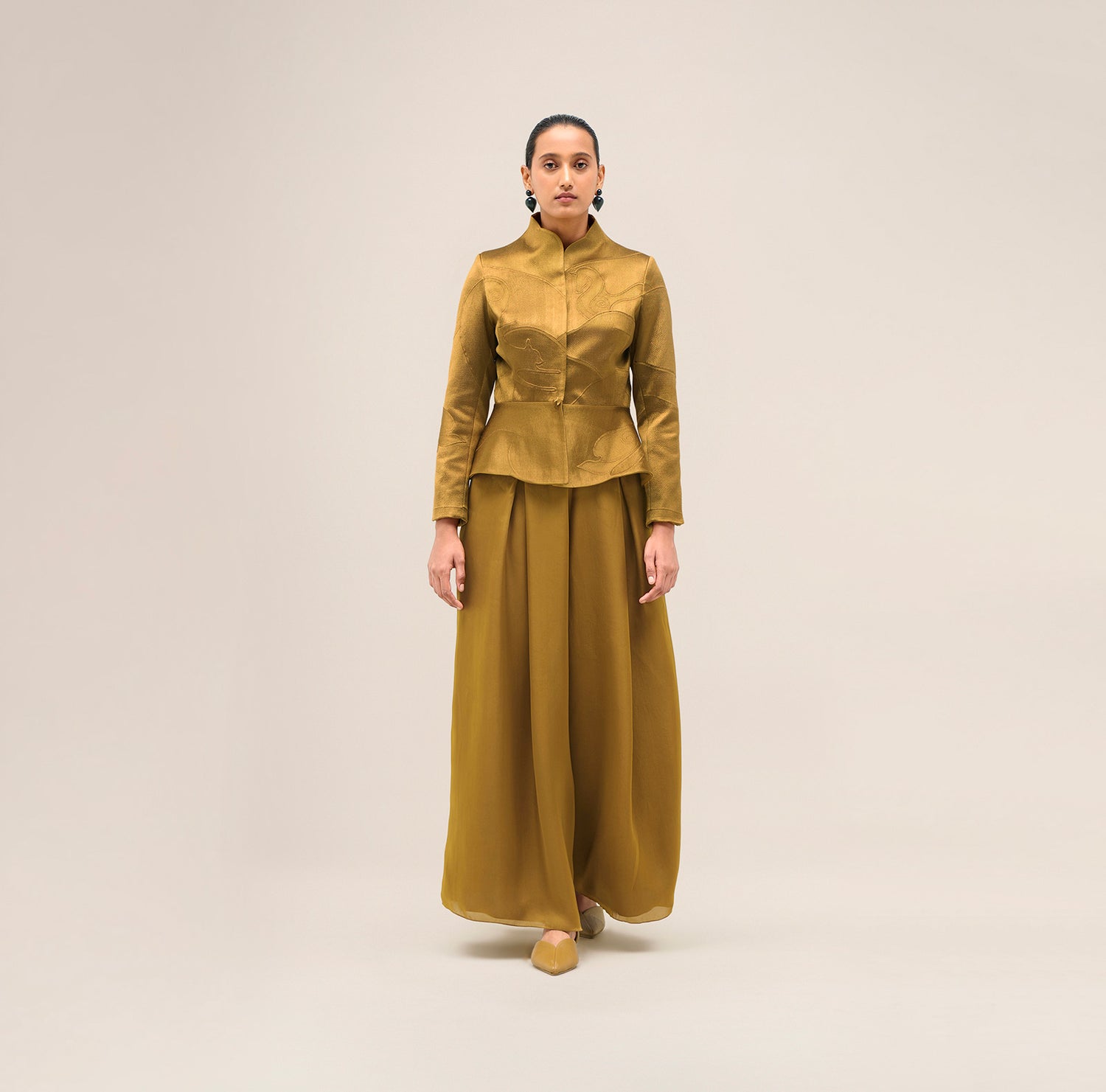  Chanderi Noha Jacket Set – Yellow