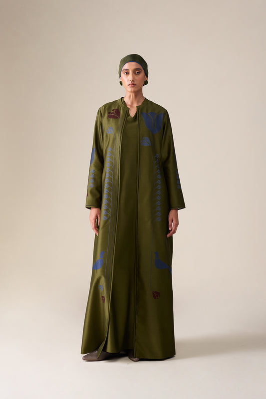 Chanderi Maliah Abaya Set – Olive