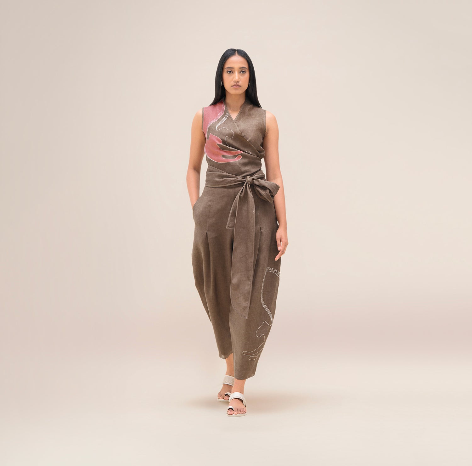  Linen Robin Top Set – Brown