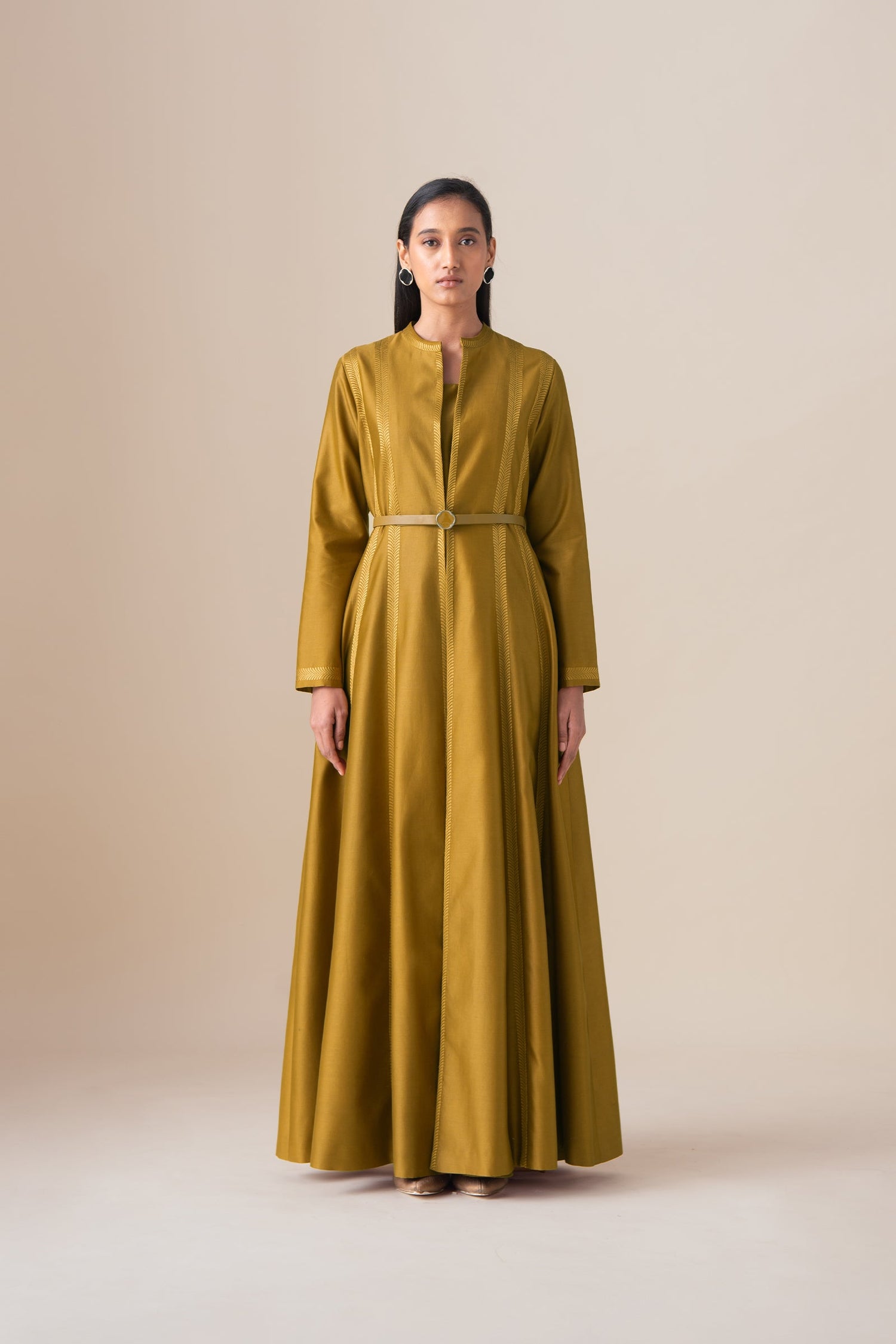    Chanderi Rubab Abaya Set – Yellow