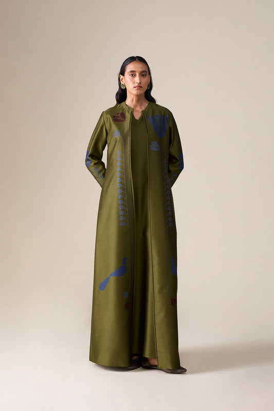 Chanderi Maliah Abaya Set – Olive