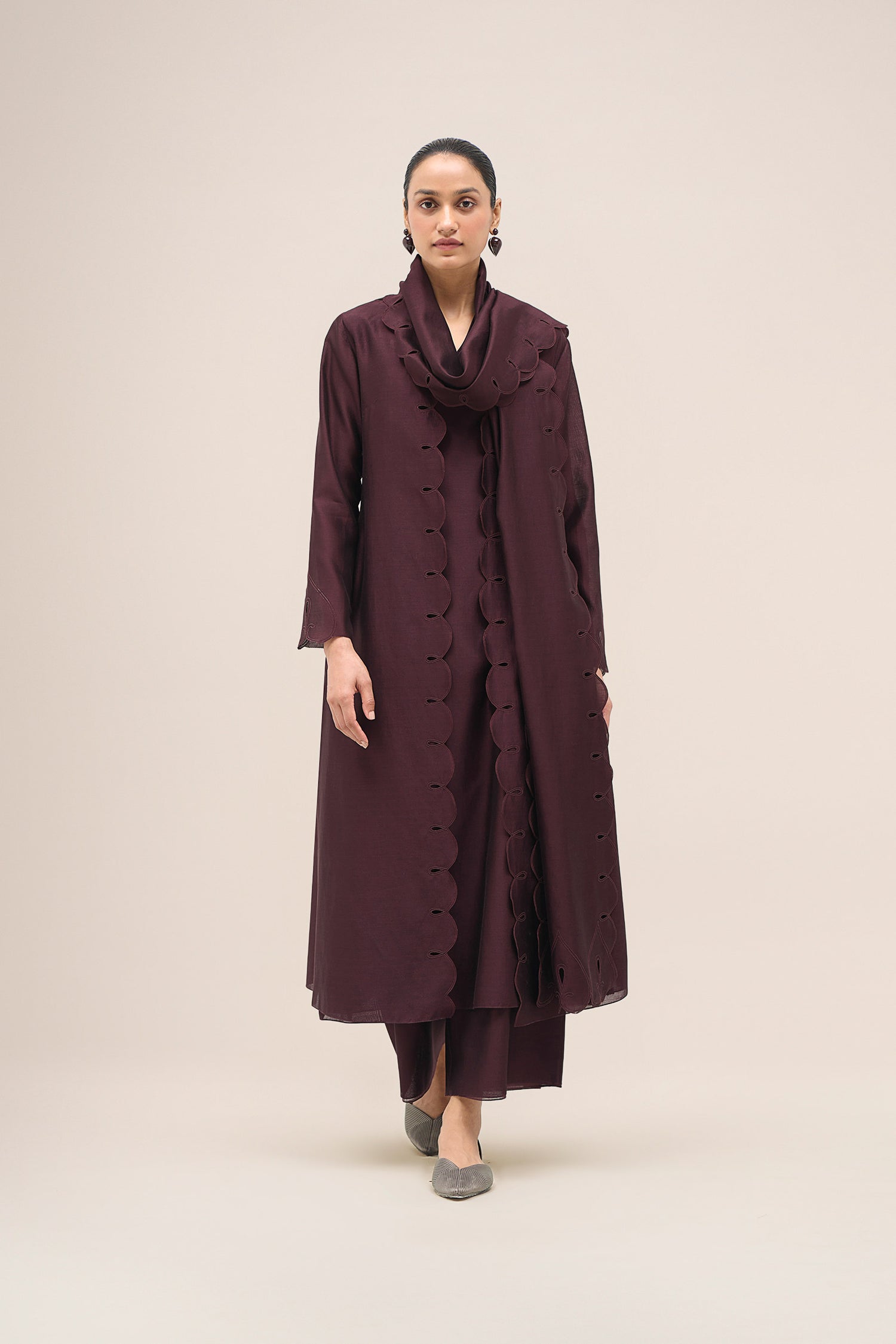  Chanderi Asrah Jacket Set – Red