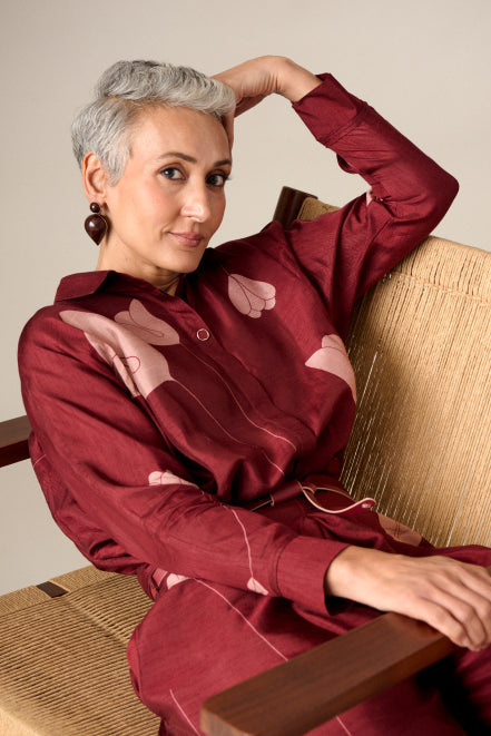  Silk Odele Shirt Set – Red