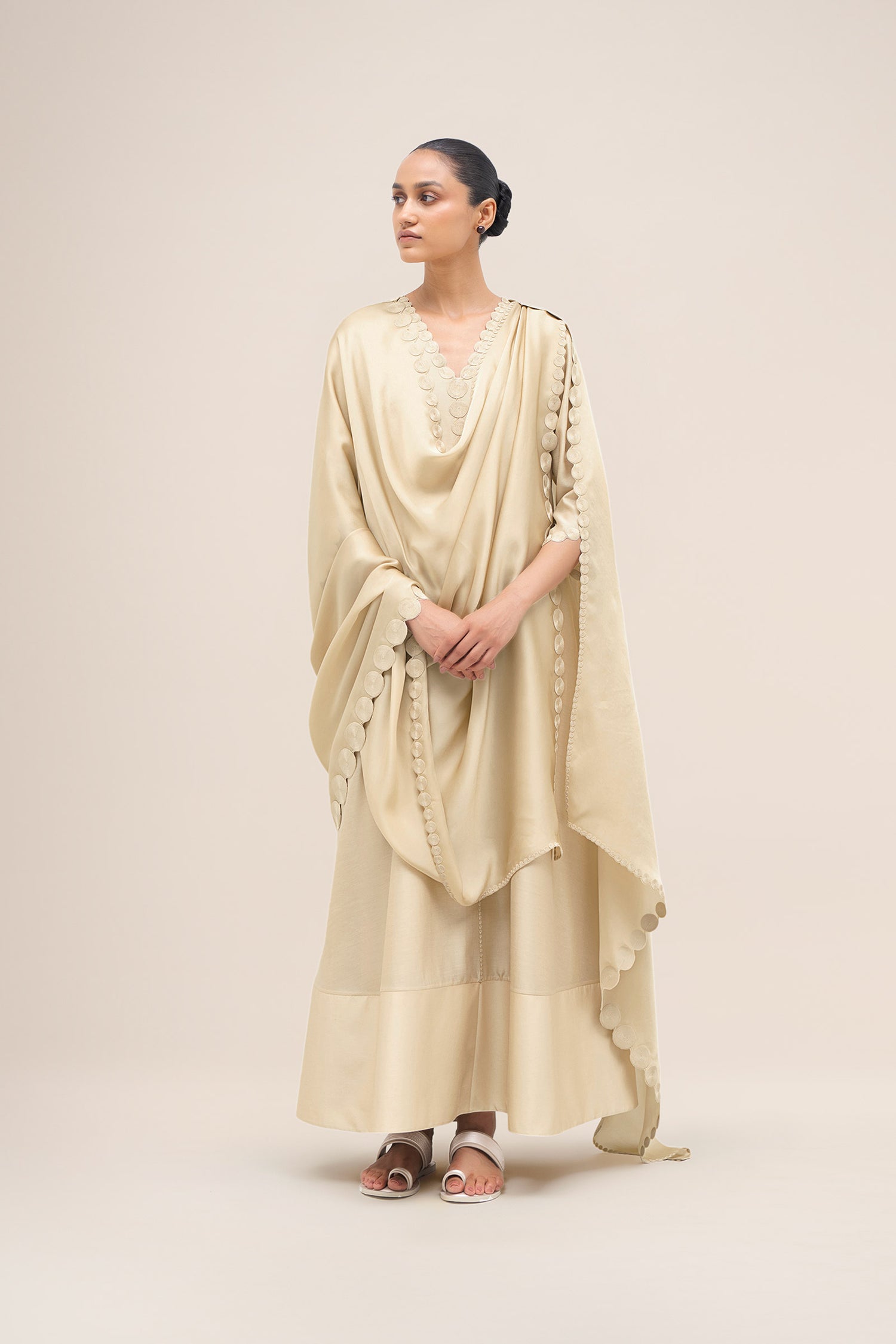  Chanderi Rida Jacket Set – Beige