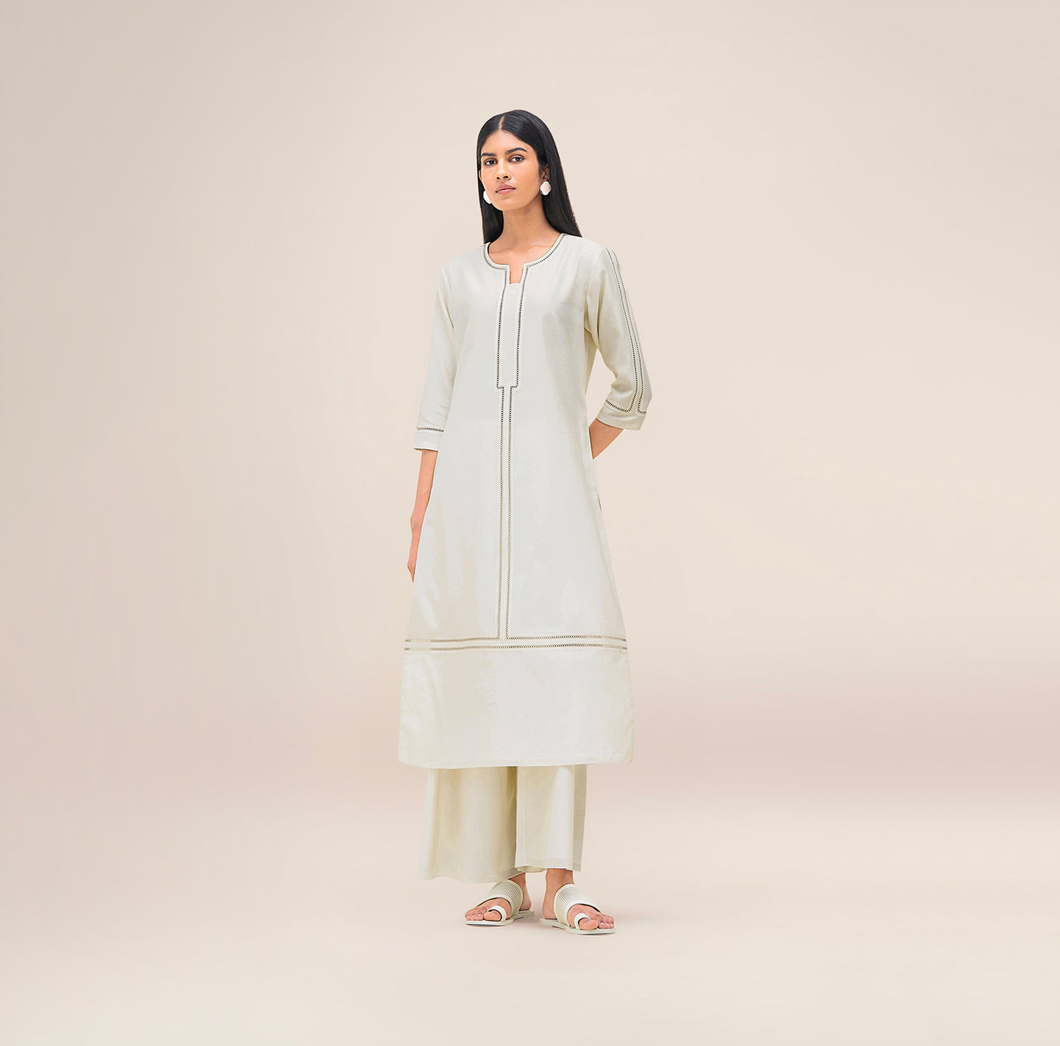  Chanderi Aranya Kurta Set – Ivory