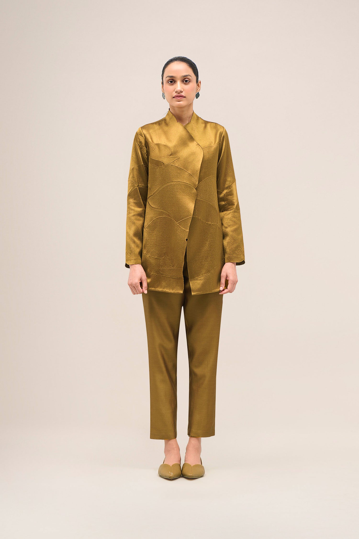  Chanderi Mona Jacket Set – Yellow
