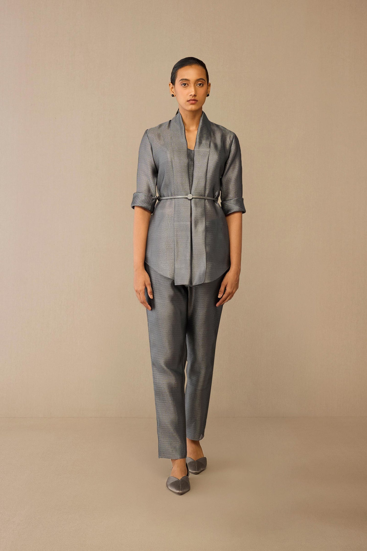  Brocade Idalia Cape Set – Grey