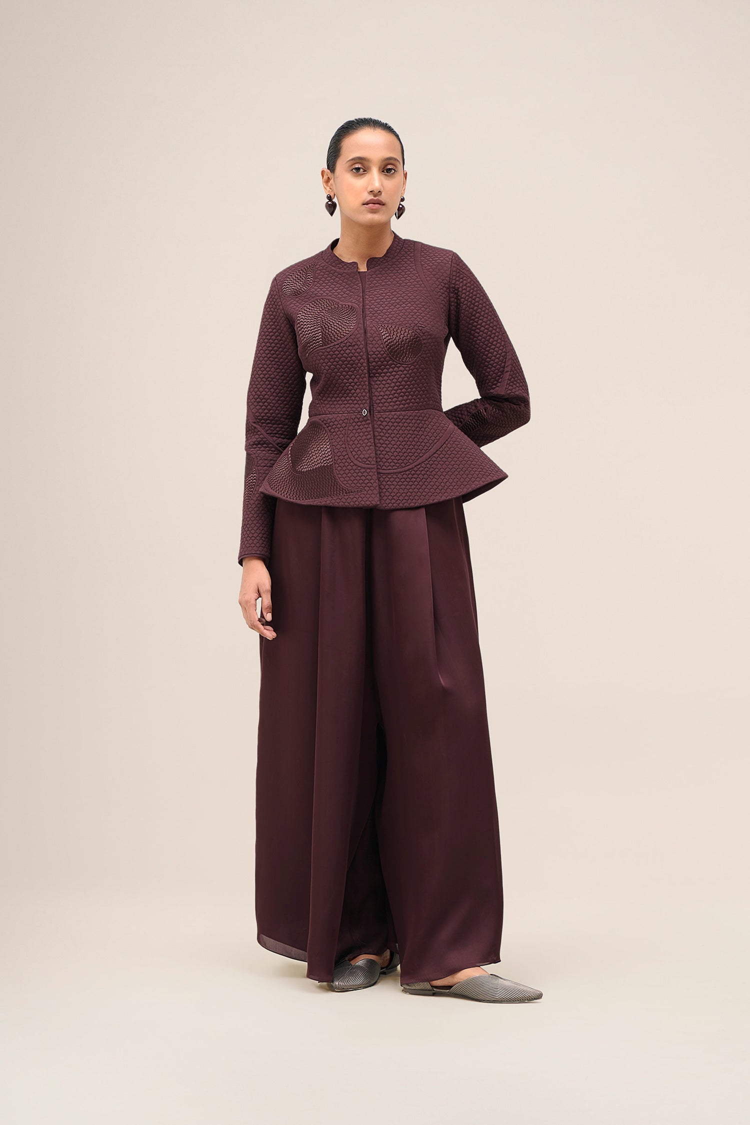 Shantung Valla Jacket Set – Red