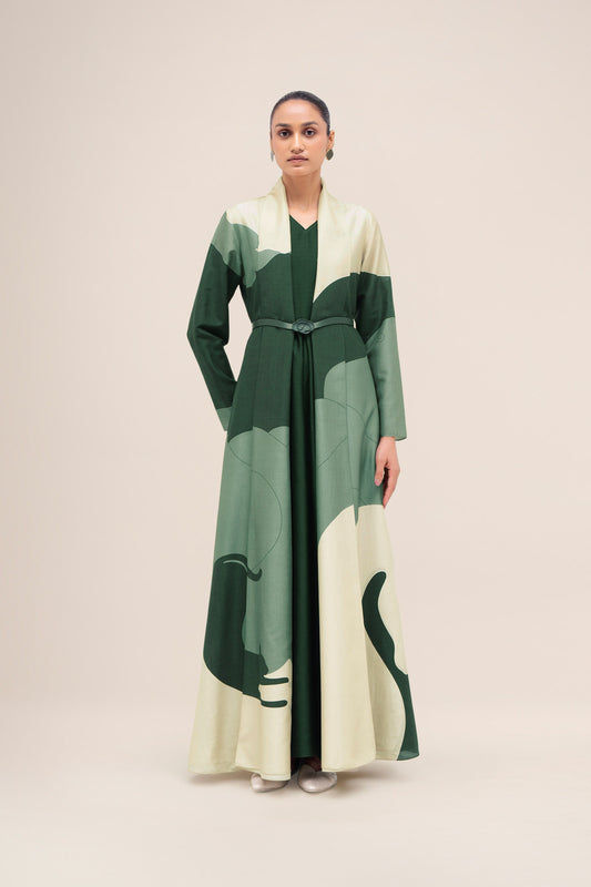Chanderi Ghubar Abaya Set – Green