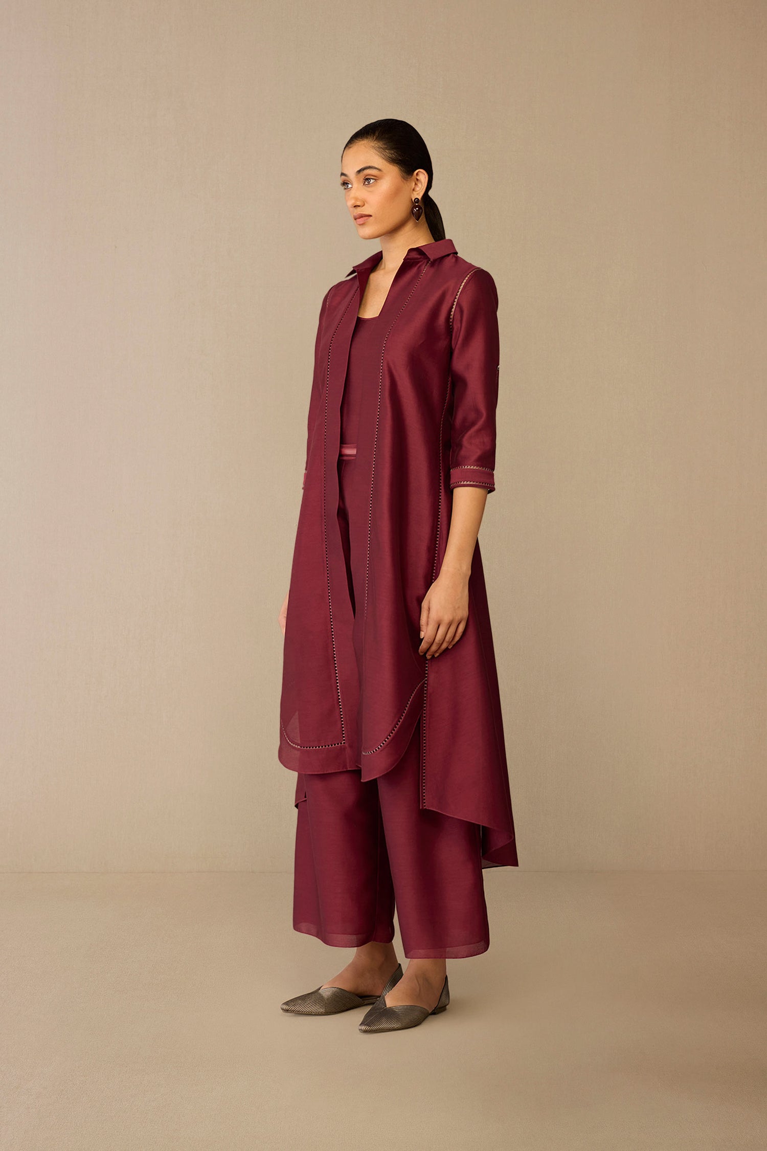  Chanderi Kasra Jacket Set – Red