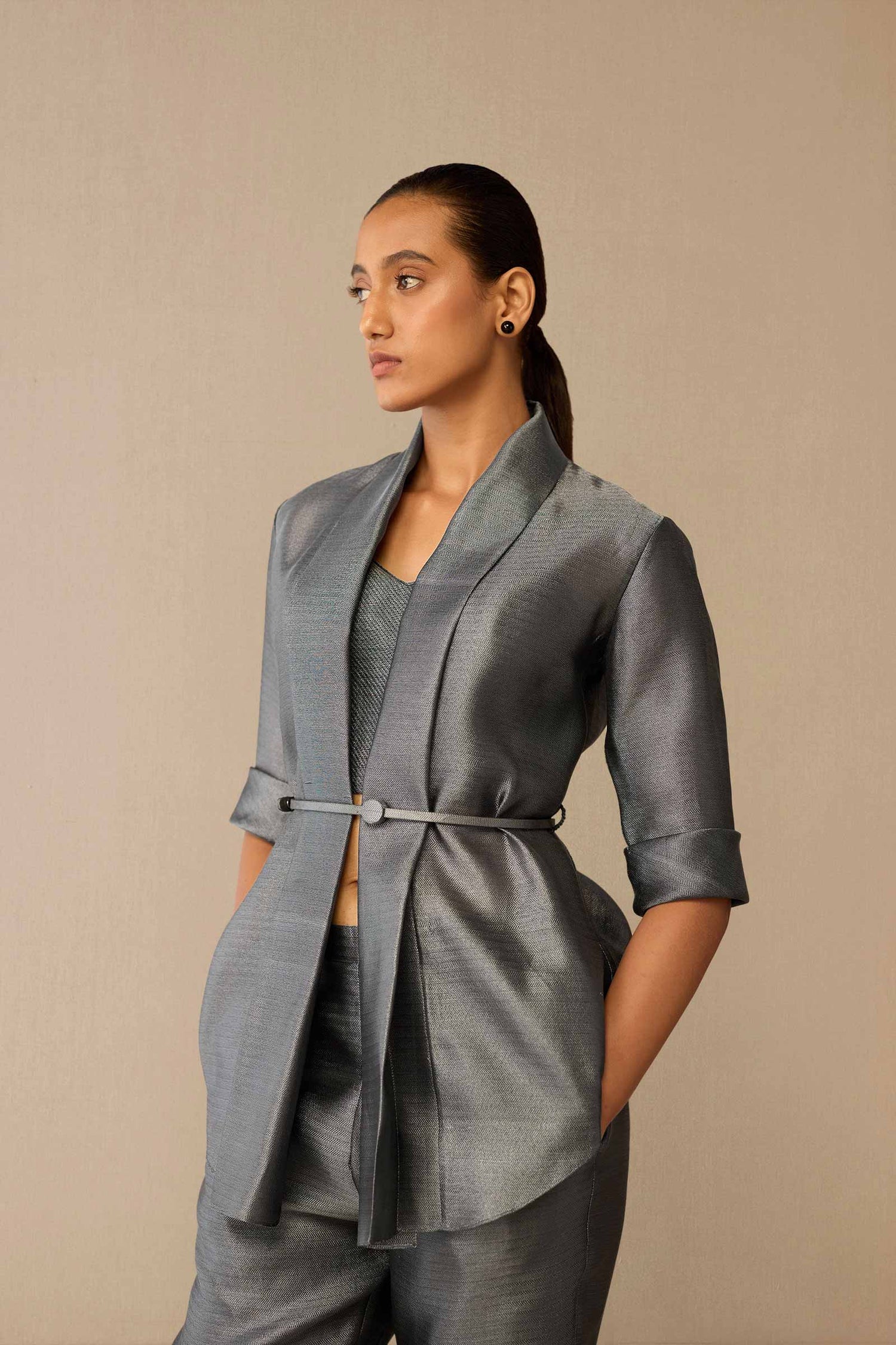  Brocade Idalia Cape Set – Grey