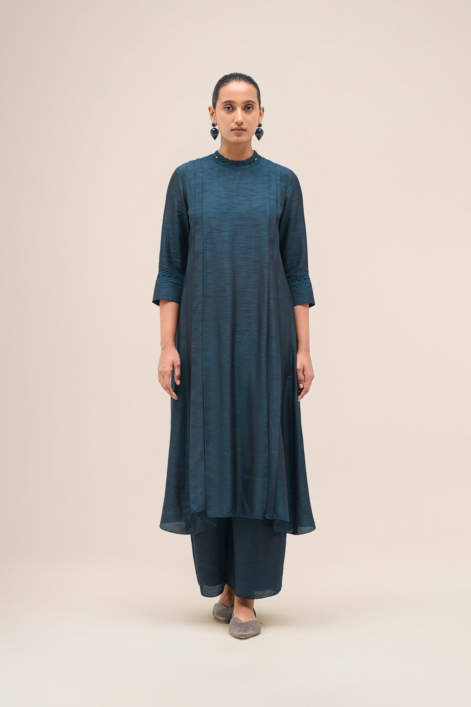  Chanderi Safira Kurta Set – Blue