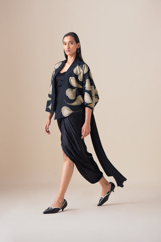Habutai Sidra Saree Set – Black