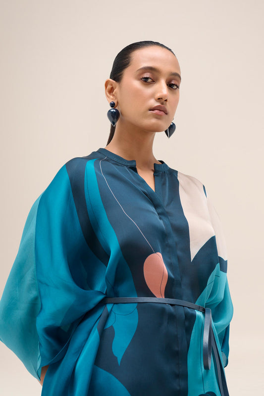 Organza Miya Kaftan Shirt Set – Blue