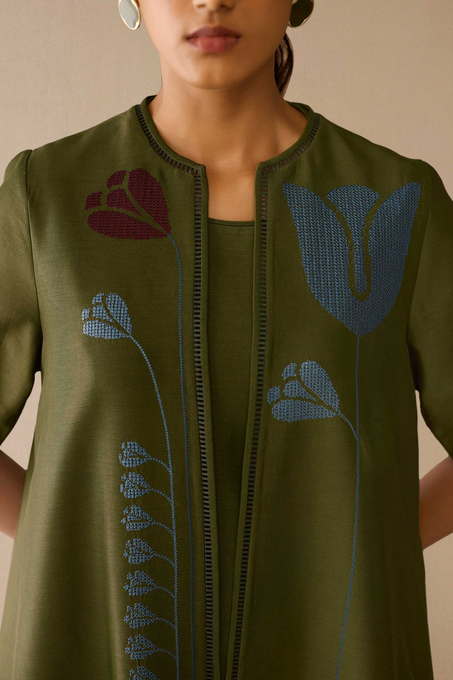  Chanderi Atara Jacket Set – Green