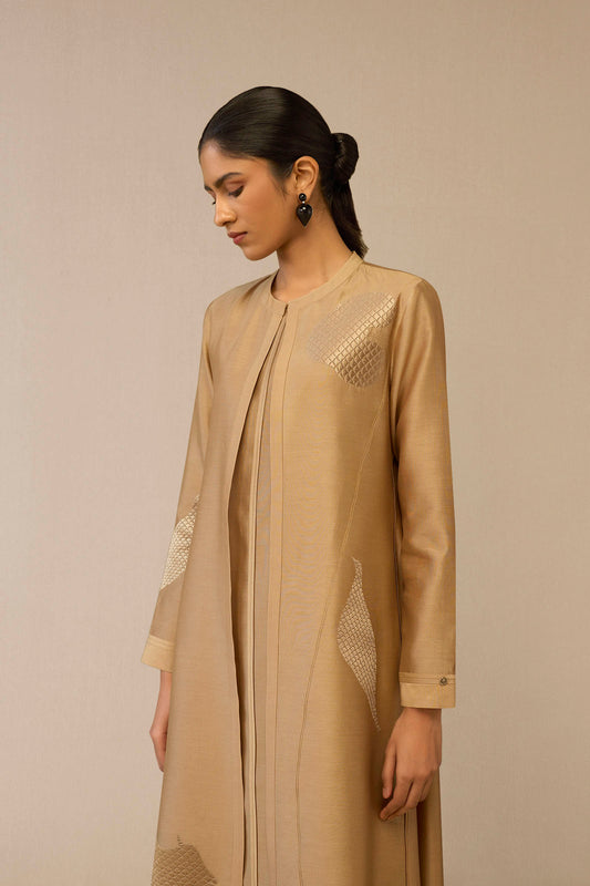 Chanderi Dilzan Jacket Set – Beige