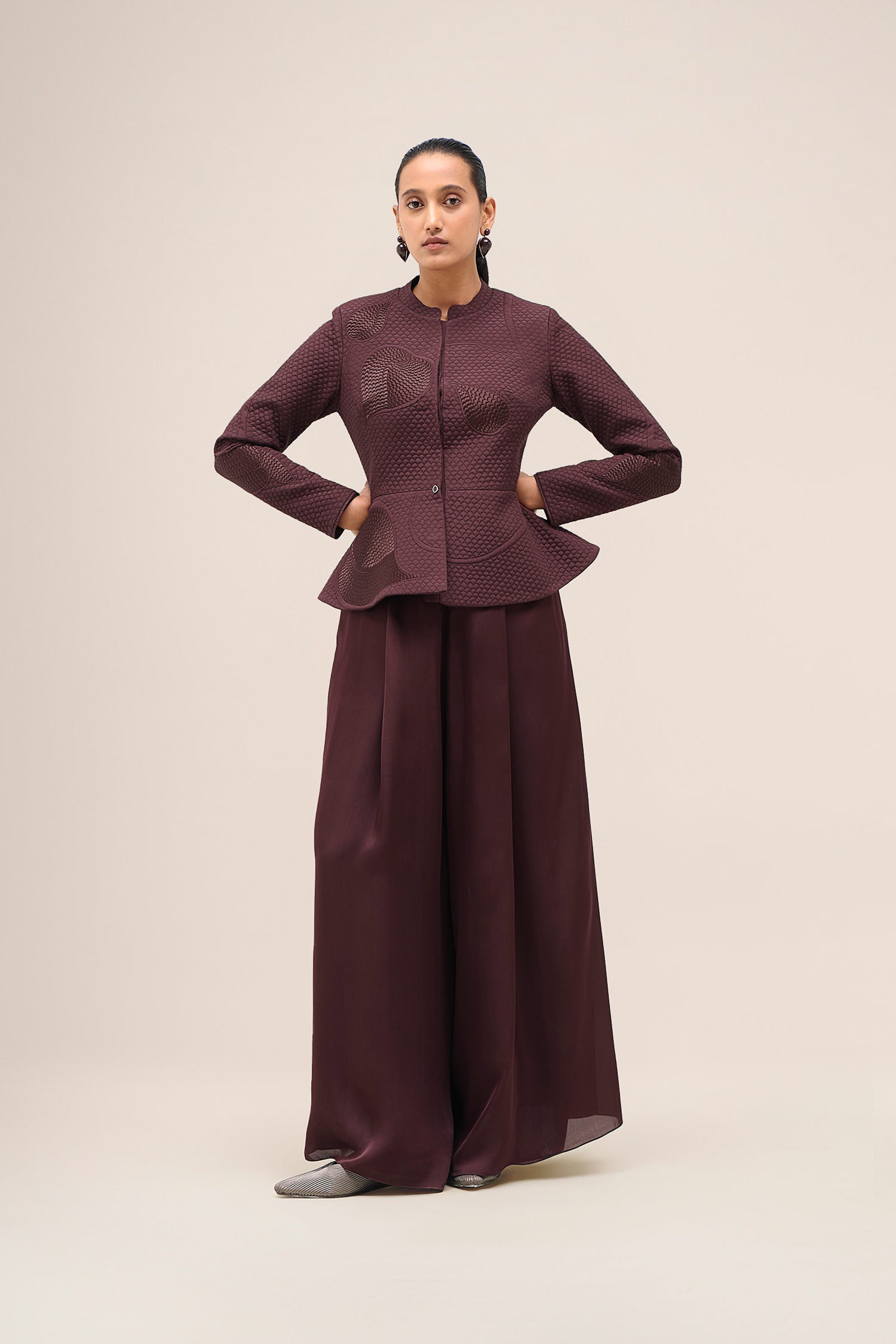  Shantung Valla Jacket Set – Red